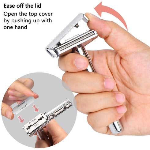 Double Blade Safety Razor Adjustable Razors Single Blade Razor includes 10 Razor Blades and 1Razor Stand Durable,Suitable for Both Men and Women (...