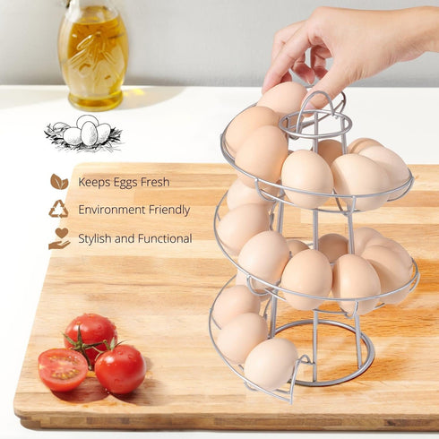 Flexzion Egg Skelter Modern Spiral Egg Holder Countertop (Medium Egg Display) - Freestanding Wired Countertop Egg Holder for Fresh Eggs, Dispenser...