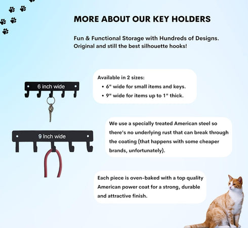 Cat #17 Key Rack - Small 6 inch Wide - Made in USA; Wall Mounted Holder for Home and Office...