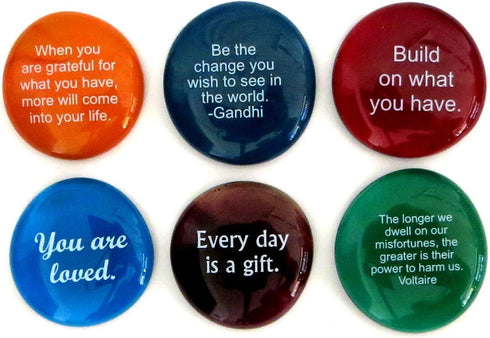 Lifeforce Glass Encouragement Stones, Motivational and Inspirational Quotes and Sayings on Translucent and Opaque Glass Stones, Set of 6...