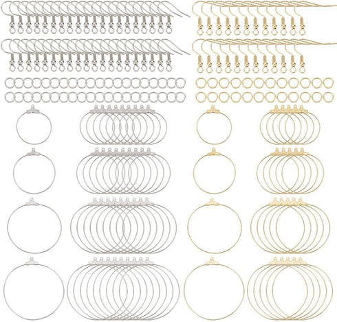 DELORIGIN 192pcs Earring Making Kit with Round Beading Hoop Earring Finding Stainless Steel Earring Finding Component Earring Hooks Jump Rings for...