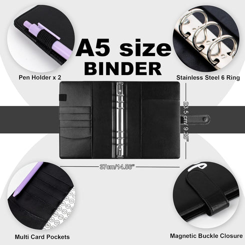 100 Envelopes Money Saving Challenge Binder, Easy and Fun Way to Save $5,050, A5 Budget Book with Cash Envelopes Kit,Black,Gold,Pack of 2...
