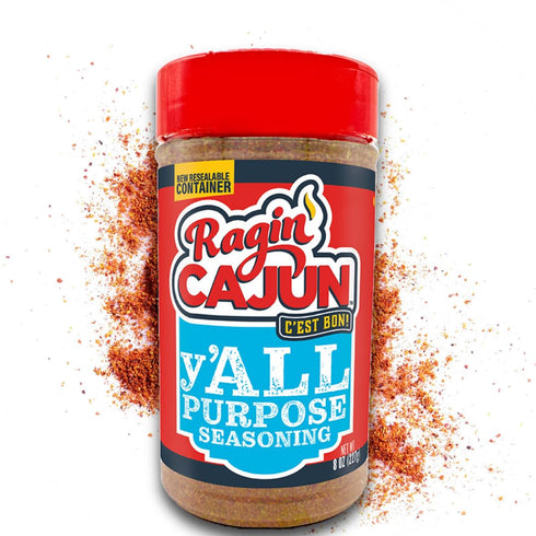 Ragin' Cajun y'ALL PURPOSE Seasoning - 8 oz Shaker, Low Sodium, No MSG - Mild Louisiana Cajun Spice for Meats, Seafood & Veggies...
