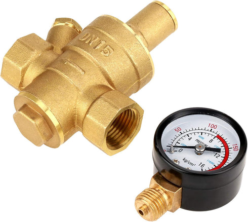 DN15 Brass Adjustable Water Pressure Regulator Reducer with Gauge Meter Combo for RV RV Plumbing and Hoses from High Pressure City Water...