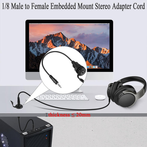 QIANRENON 3.5mm TRS Threaded Fixed Waterproof Cable 1/8 Male to Female Embedded Mount Stereo Adapter 3.5mm Plug to Jack Headphone Mount Cable, for...