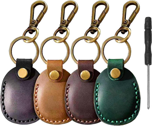 Airtag Holder Keychain-Genuine Leather Airtag Keychain Holder 4 Pack,Handmade Air Tag Case Scratch-Resistant Leather Key Chain Ring Compatible for...