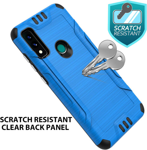 TJS Compatible for AT&T Maestro 3 (U626AA) Case, with Tempered Glass Screen Protector, Magnetic Support Hybrid Shockproof Metallic Brush Finish Ph...