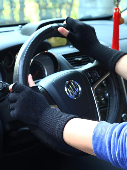2 Pairs Unisex Fingerless Gloves Half Finger Stretchy Knit Gloves Lengthen Wrist Mittens Winter Warm Gloves...