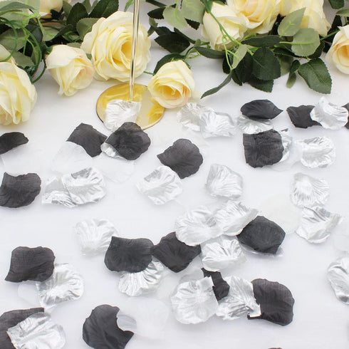 900PCS Silver Black White Artificial Flowers Silk Rose Petals Flower Girl Scatter Petals for Wedding Aisle Centerpieces Table Confetti Party Favor...