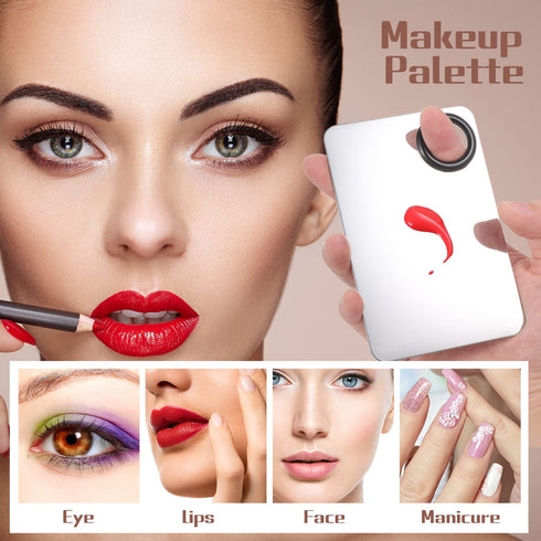 2 in 1 Set Makeup Mixing Palette, Stainless Steel Foundation Palette with Spatula for Mixing Foundation Eye Shadow Eyelash Nail Art...