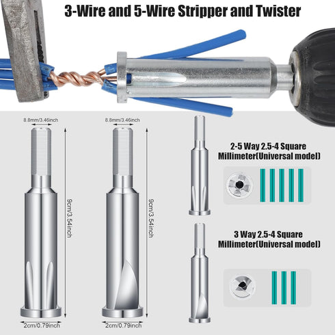 4 Pcs Wire Twister Tool for Drill, 6mm Hex Shank Wire Twisting Tool and 2-5 Way Wire Stripper Tool for Drill, Wire Connector Wire Nut Twister Cabl...