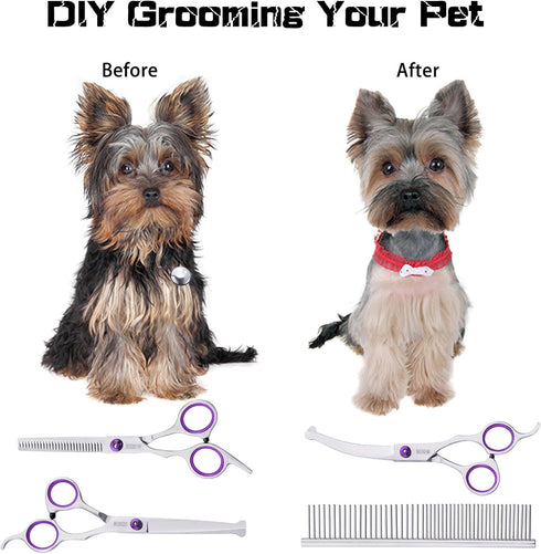 5 in 1 Dog Grooming Scissors Kit with Safety Round Tips Dog Scissors for Grooming 4CR Stainless Steel Grooming Scissors for Dogs and Cats, Profess...