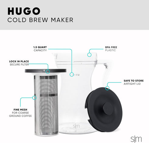 Simple Modern Hugo Cold Brew Coffee Maker | Airtight Pitcher with Fine Mesh Filter | Iced Tea Brewer | 1.5 Quart...