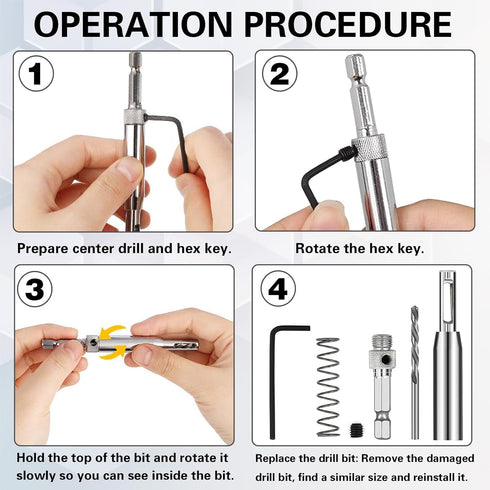 Self Centering Drill Bit Set, Self Centering Hinge Tapper Core Hole Puncher,Self Centering Hinge Tapper Core Drill Bit Set with 1 Hex Key & 8 Dril...