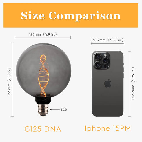 Globe Decorative LED Light Bulb, Oversized Round Dimmable Smoke RN(Retro&Novelty) G125/G40, Edison 3.5W 2200K 55LM Soft Warm Mood Lighting(Not Day...