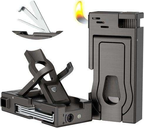 FANKAI Multifunctional Pipe Lighter, Built-in Pipe Stand, 3 in 1 Cleaner Tools, Refillable Butane Lighter with Angled Soft Flame, Handy Gas Lighte...