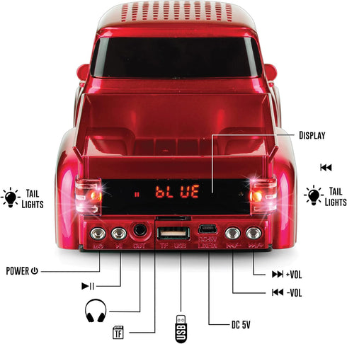 QFX Bluetooth 1956 Pickup Truck Replica Speaker, 3-inch Speakers, Hands Free Link, Built-in Microphone, FM Radio and LED Party Lights, Red - BT-19...