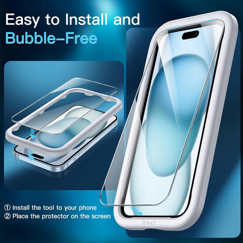 JETech Screen Protector for iPhone 15 Plus 6.7-Inch, Bubble Free, Tempered Glass Film with Easy Installation Tool, Case-Friendly, HD Clear, 2-Pack...