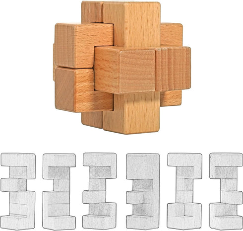 12 Steps 3D Beech Wood Challenge Wooden Brain Teaser Puzzles Toys Love's Dozen Puzzle Unique Fidget Games Mini Size IQ Educational Assembly and Di...