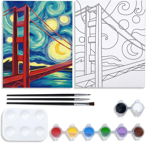 VOCHIC Canvas Painting Kit Pre Drawn Canvas for Painting for Adults Party Kits Paint and Sip Party Supplies 8x10 Canvas to PaintThe Starry Night G...