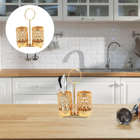 Hemoton Golden Utensils Holder Rotating Metal Utensils Holder Silverware Organizer Cutlery Holder Fork Spoon Flatware Storage Basket for Counterto...