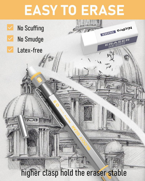 Nicpro Blocky Gear 0.9 mm Mechanical Pencils Set in Case, Metal Pencil with 0.9mm HB Lead Refills, Eraser for Professional & Adult Art Writing Dra...