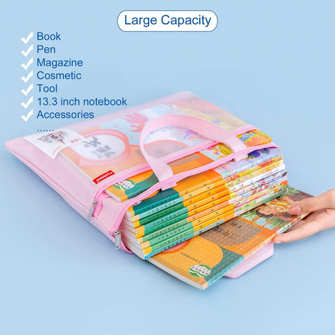 Pendancy Mesh Zipper Pouch 11x13.7 in, Large Double Pocket Waterproof File Bag with Handle, A4 Size Foldable Document Storage for Puzzle Project/C...