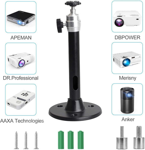 Mini Ceiling Wall Projector Mount Stand Compatible with QKK, DR.J, DBPOWER, Anker, VANKYO, AAXA, Jinhoo, PVO, TMY, AuKing and Most Other Mini Proj...