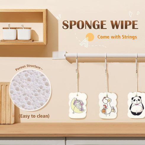 9 Pack Cartoon Dish Sponges for Washing, Eco Friendly Heavy Duty Kitchen Sponges, Compressed Non-Scratch Scrub with Ropes for Household, Cookware,...