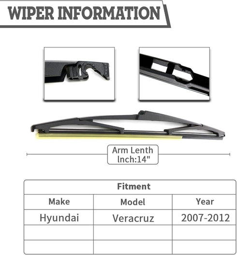 (Pack of 2) Rear Wiper Blade Set Replacement for Hyundai Veracruz IX55 2007-2012,Back Windshield Window,Rear wiper Accessories...