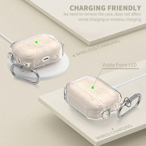 for Airpods Pro 2nd/1st Generation Case with Lock, Sun and Moon Engraved Airpod Pro Case 1&2 Protective Cover with Cleaner Kit&Keychain&Lanyard fo...