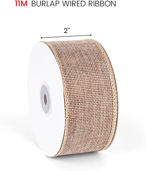 VGOODALL Burlap Wired Ribbon, 2 Inch x 12 Yard Wired Edge Ribbon Brown Burlap Ribbon for Crafts Gift Wrapping Wreath Home Decor...