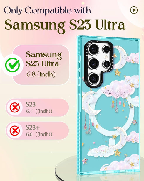 for Samsung Galaxy S23 Ultra Case for Women - Girls Funny Cute Design Compatible with Magsafe Magnetic Ring Holder Stand Clouds Moon Phone Covers ...