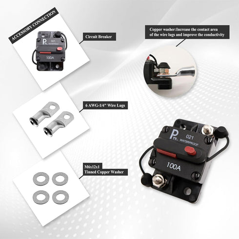 48VDC,Surface-Mount & Waterproof Resistantr IP67 Circuit Breakers Manual Reset Extended Surface Diagonal Stud Mount 1/4" Truck Auto Boat Marine (1...