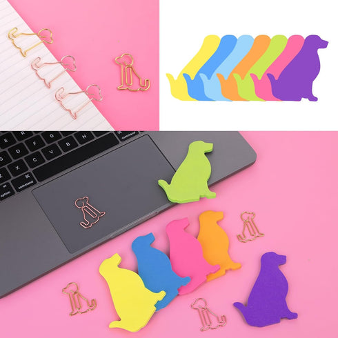 Cute Dog Sticky Notes with Paper Clips, 210 Sheets Cartoon Animal Self-Stick Notes Index Tabs Dog Shape Memo Pads Index Tabs 7 Pack (7 Color)...