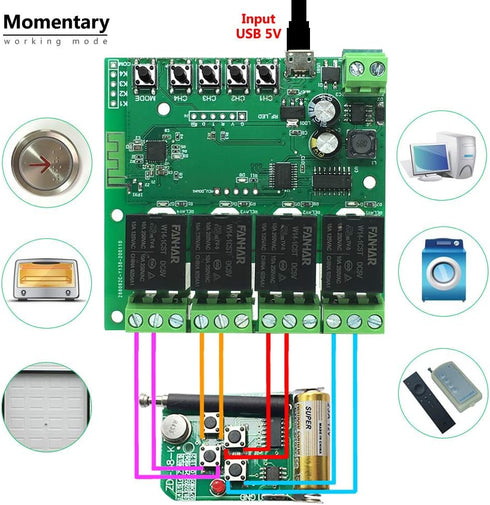 4-Channel WiFi Smart Switch Relay Module, TUYA/Smart Life App for Smart Home Remote Control, Momentary Time Adjustable, Compatible with Alexa/Goog...