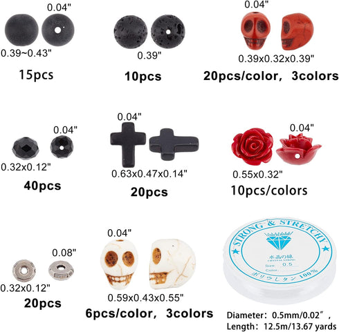 arricraft 203 Pcs Skull Gemstone Beads kits, Natural Lava Rock Synthetic Turquoise Cross Beads Flower Rose Beads and Tibetan Style Beads for Jewel...