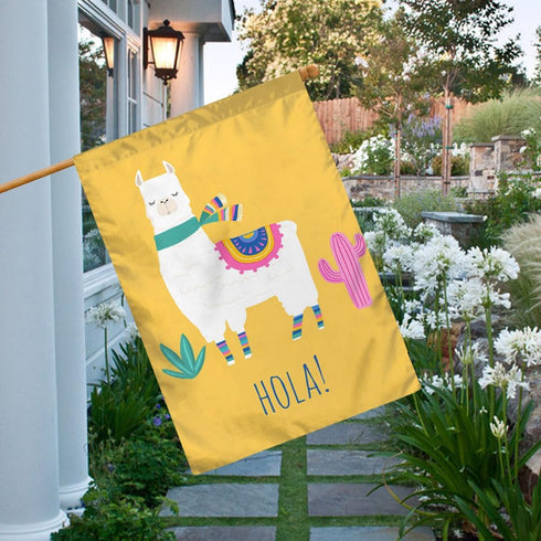 Moslion White Llama House Flag 28x40 Inch Alpaca Cactus Cute Animal Ethnic Scarf Hola Hello Yellow Large Yard Garden Flag Double-side Banners for ...
