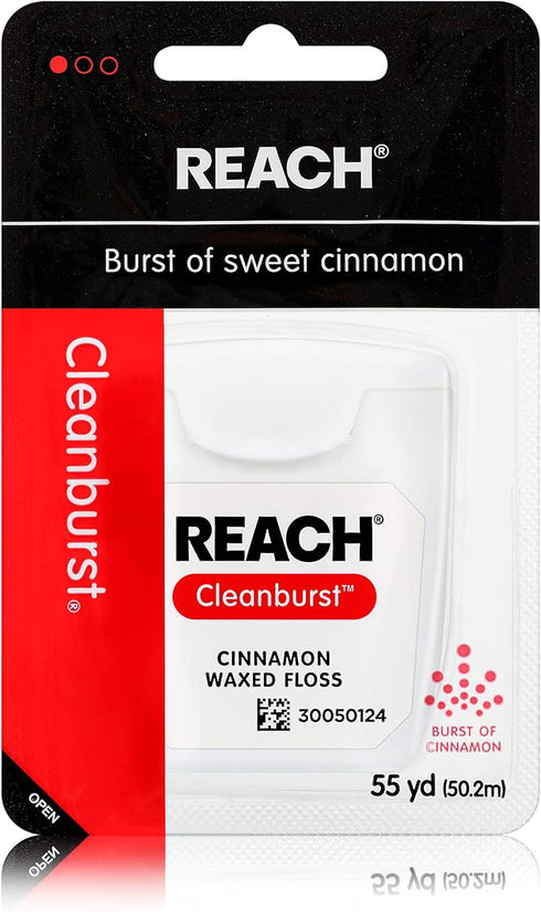 REACH Waxed Dental Floss, Cinnamon, Plaque Remover, Shred Resistant, Extra Wide Cleaning, Gentle on Gums & Teeth, PFAS-Free, Oral Care, For Adults...