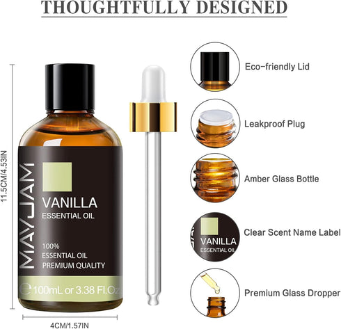 Vanilla Essential Oil, 3.38FL.OZ Pure Essential Oils with Glass Dropper, Large Volume Vanilla Oil, Perfect for Massage, DIY Candle and Soap Making...