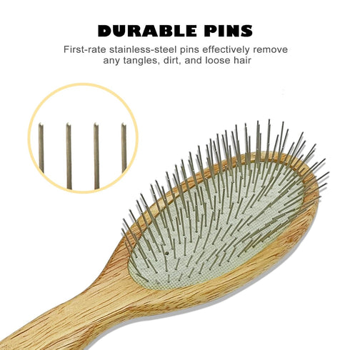 Wooden Dog Brush, 25MM Oval Pin Brush, Stainless Steel Pins with Polished Tips for Long Hair Pet Grooming, Professional Grooming Brush for Dogs & ...