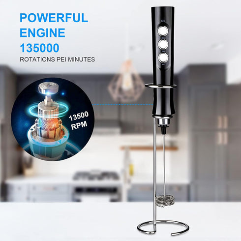 Rechargeable Handheld Milk Frother, Coffee Mixer Electric Coffee Frother Wand Equipped with 2 Stainless Steel Egg Beaters Suitable for Hot Chocola...
