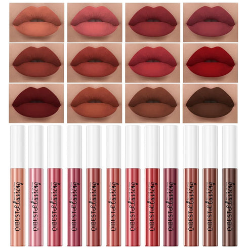 12Pcs Makeup Matte Lipstick Lip Kit, Non-Stick Cup Not Fade Velvety Liquid Lipstick Waterproof Long Lasting Durable Nude Lip Gloss Beauty Cosmetic...