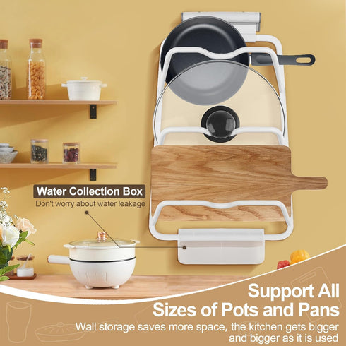 Pot Lid Organizer Rack, 3-Tier Pan rack,Space Aluminum Multifunctional Pot and Pan Organizer,No drilling Wall Pot Rack,With water receiver Pots an...