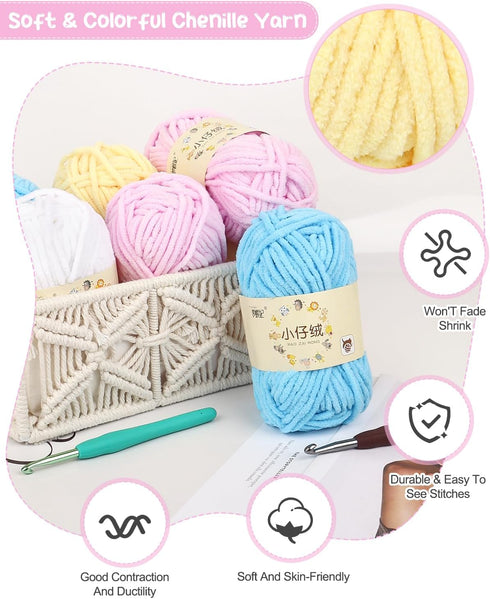 Katech 12pcs Blanket Yarn 600g Chenille Yarn, 654 Yards Velvet Yarn for Crocheting Flufffy Chunky Yarn for Knitting Shawls Blanket, Super Soft Bul...