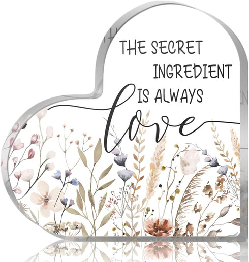 Kitchen Decor for Counter - Acrylic Plaque Sign Kitchen Desk Decor- The Secret Ingredient is Always Love Kitchen Quote Sign -Warm Home Kitchen Des...