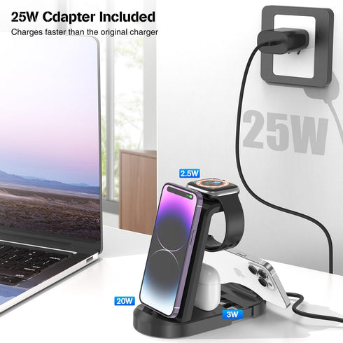 3 in 1 Charging Station, 25W Fast Charger Station Stand for iPhone 14/13/12/11/Pro/Max and Apple Watch,Charging Stand Dock for AirPods,Charger Mul...