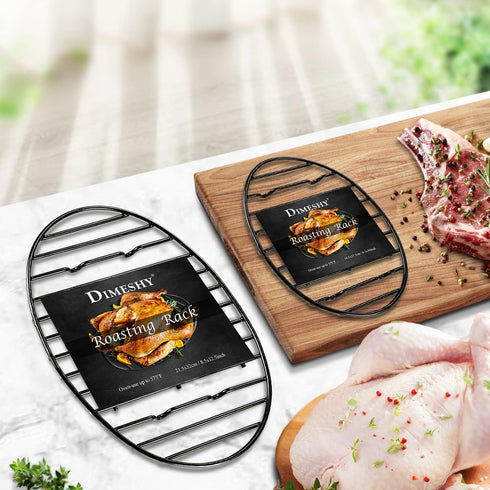 Roasting Rack, Black with Integrated Feet, Enamel Finished, Nonstick, fit for 13 inches oval roasting pan, safety, dishwasher, Great for Basting, ...