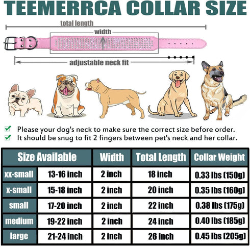 TEEMERRYCA 5 Rows Full Sparkly Rhinestone Dog Collars 2 Inch Wide Stylish Blingy Shiny Crystal Studded PU Leather Pet Collar for Medium Large Bree...