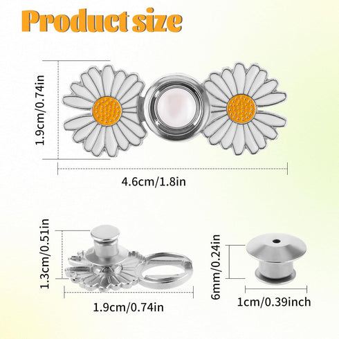 6 Sets Pant Waist Tightener Adjustable Waist Buckle No Sewing Required Jean Buttons for Loose Jeans Daisy Flower Pants Button Tightener...